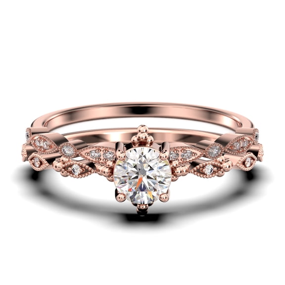 Antique Dazzling Boho & hippie 1.75 Carat Round Cut Diamond Moissanite Unique Engagement Ring, Wedding Ring in10k Solid Rose Gold, Affordable Gift For Woman, Bridal Set, Matching Band