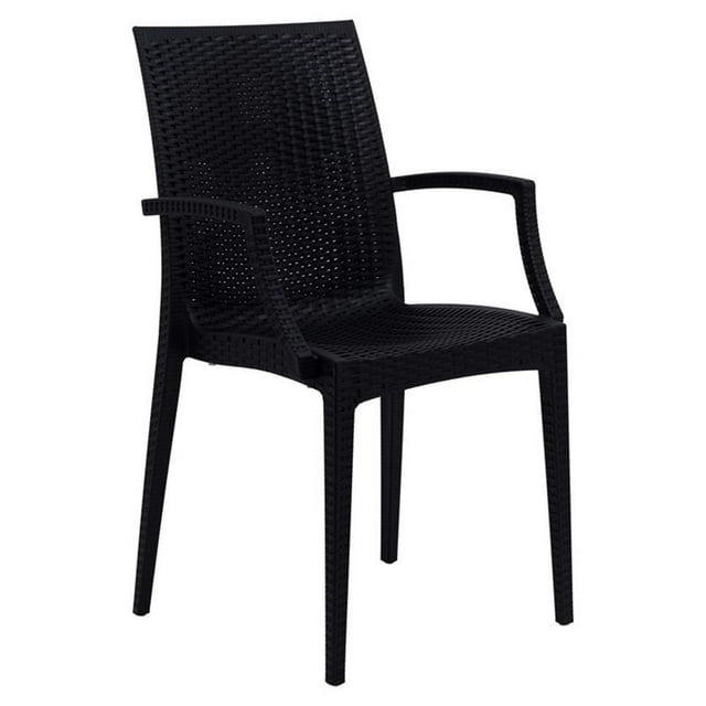 LeisureMod Fauteuil de Salle à Manger Moderne Tissé Mace Intérieur Extérieur en Noir