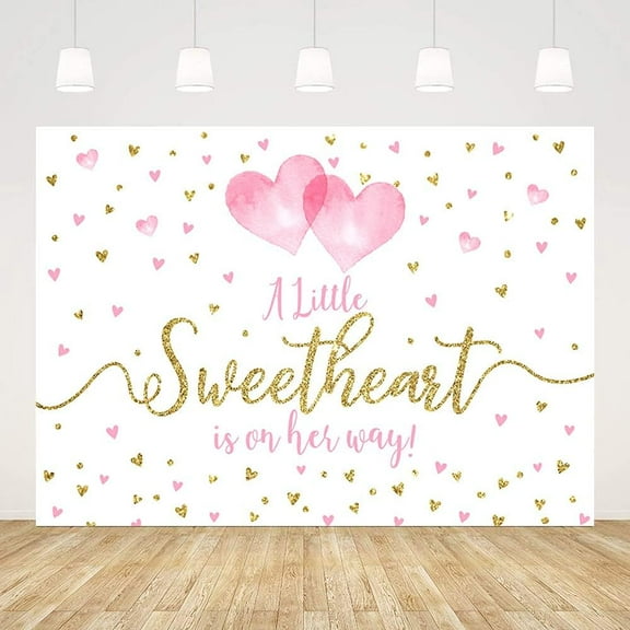 Pink Baby Shower Backdrop for Girls A Little Sweetheart is on Her Way Photography Background Gold Pink Heart Baby Shower Party Decorations Banner Supplies Photo Booth Props
