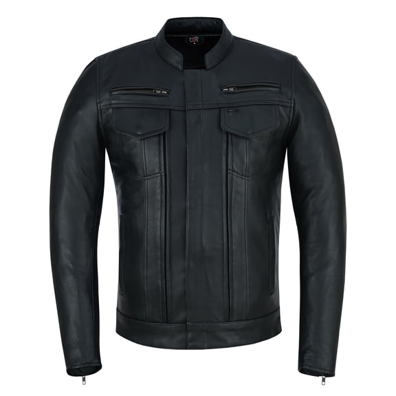 Men's Biker Leather Jacket with CE Level 1 Armor, Slim Fit Protective Zipper Style Black-3XL