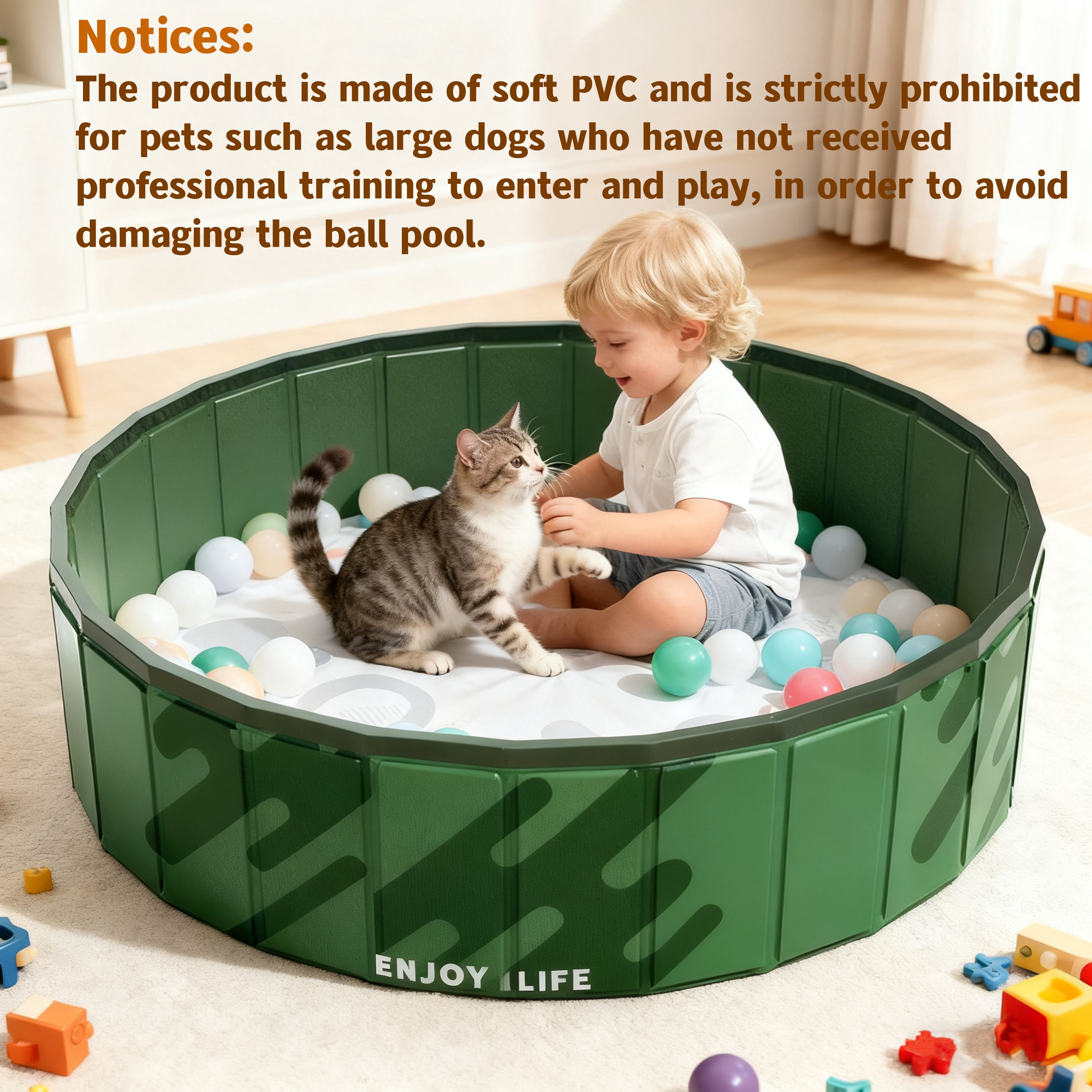 Hyindoor 48" Large Ball Pit for Toddlers, Foldable Anti-Slip Play Pit, Indoor Pool for Kids Small Dogs (Dark Green)