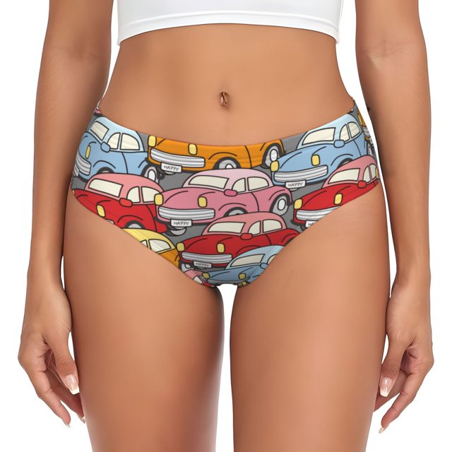 Balery Cute Cars Ropa Interior de Algodón para Mujer con Dibujo – Braguitas Cómodas y Elásticas, Estilo Clásico-3X-Large