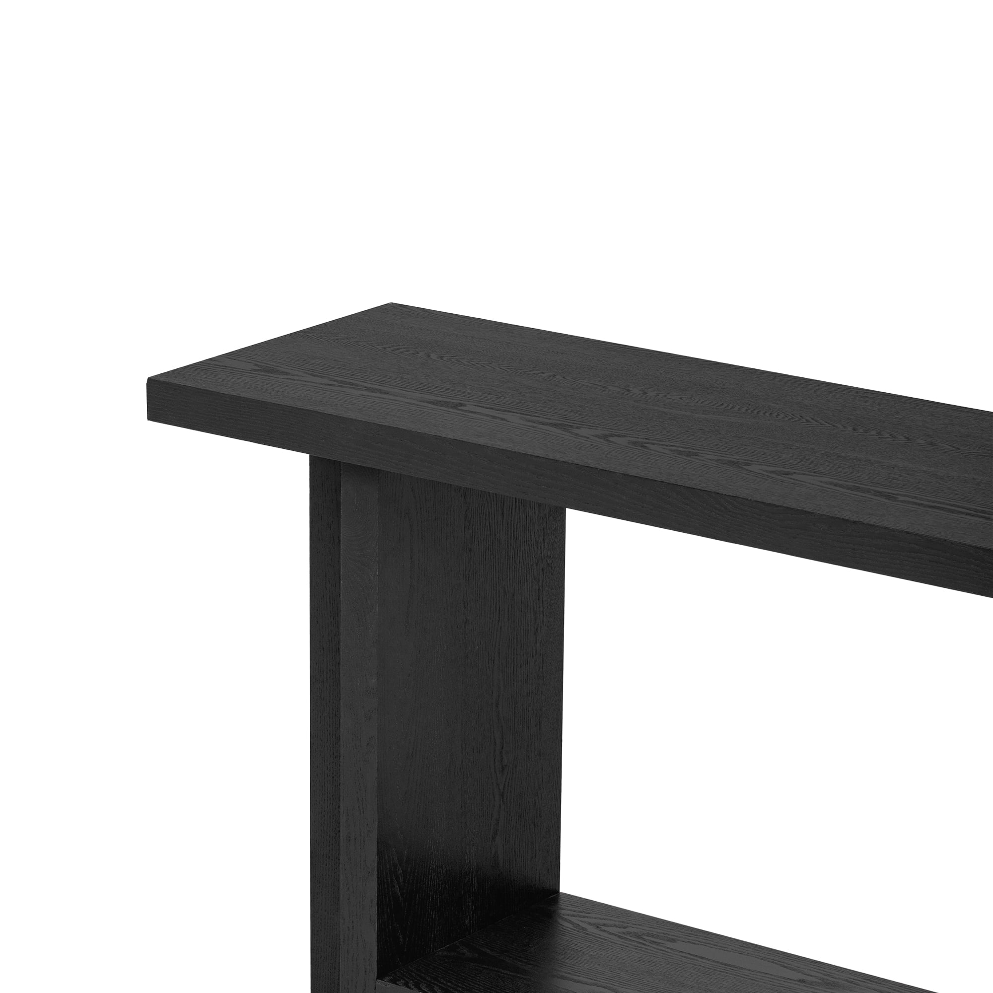 Euroco 60" Retro Console Table, Solid Wood Entryway Table with T-Leg and Open Style Shelf, Sofa Wall Table for Living Room, Entrance,Black