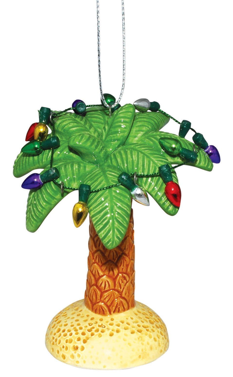 Palm Tree Trimmed in Christmas Cheer Holiday Ornament Ceramic 3.5 Inch