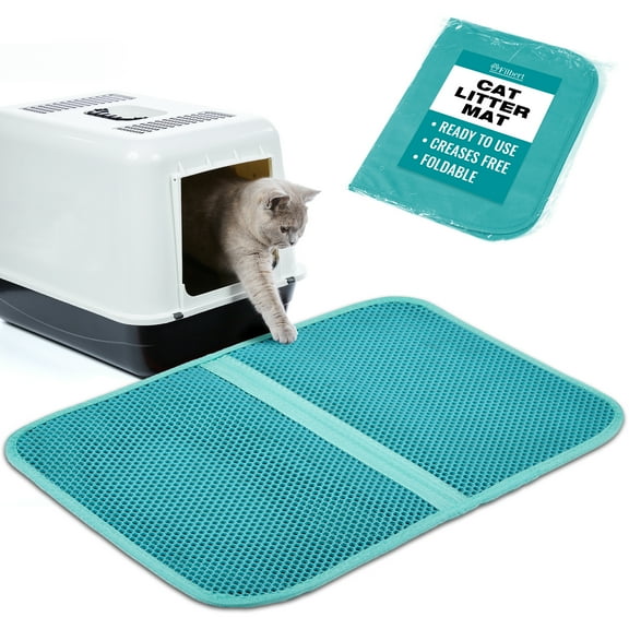 Filbert Litter Mat, Foldable Cat Litter Mat, 23.6"x 14.8", Honeycomb Design, Skid-Proof, Water-Proof, Double Layer, Easy to Clean, Less Waste, Turquoise