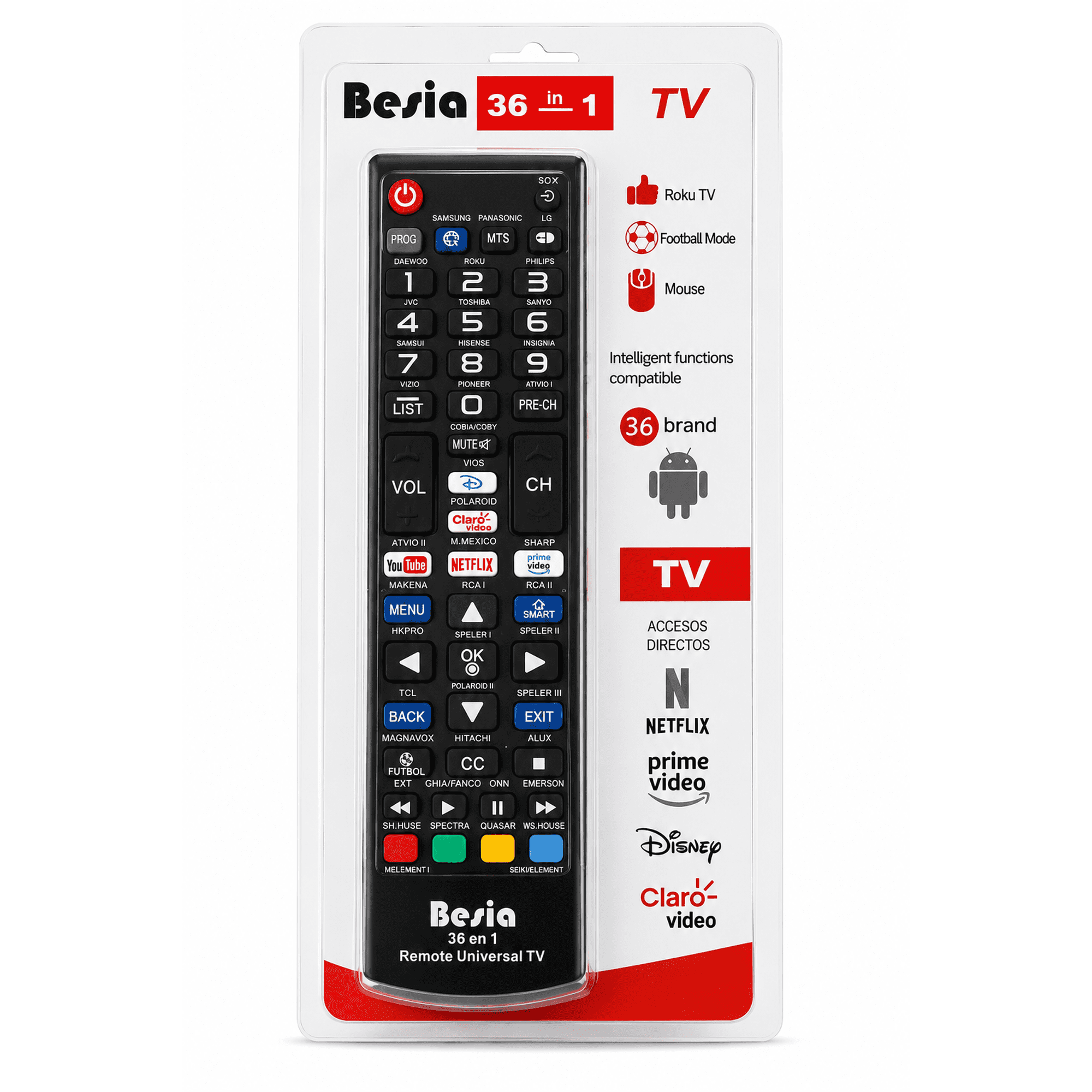 Universal TV Remote Control Replacement, 36-in-1 for Smart TVs, Compatible with Roku TV, Samsung, LG, Sony, TCL, Hisense, Vizio, Philips, Panasonic, Insignia, Sharp, Sanyo & More, Easy Programming