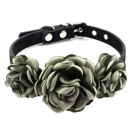 Girl Dog Collar Rose Flower Decor Floral Cat Collar Necklaces Puppies Collars with Metal Buckle No Bell Adjustable