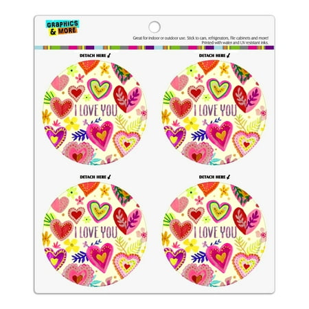 

I Love You Valentine s Day Hearts Refrigerator Fridge Locker Vinyl Circle Magnet Set