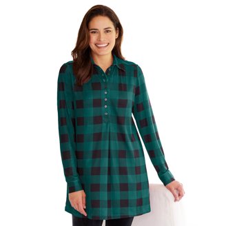 Woman Within Plus Size Embroidered Square Neck Tunic Top – Flutter Sleeves, Relaxed A-Line Fit, 30" Length