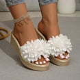 thumbnail image 6 of Womens White Wedge Sandals 3D Floral Slide, Comfort Casual Summer Beach Walking Shoes PU Synthetic,Size 8.5, 6 of 9