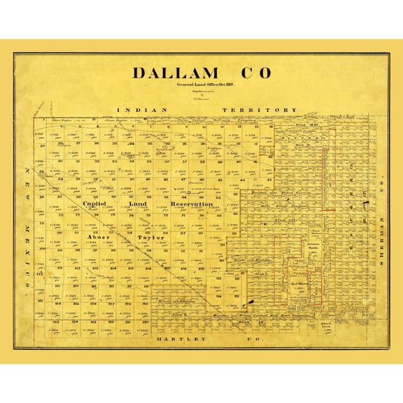 Historic County Map - Dallam County Texas - Beaumont 1889 - 28.51 x 23 - Vintage Wall Art