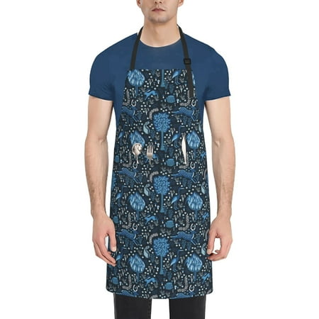 

Goofa Winter Blue Forest Deer Printed Waterproof Apron 33 Chef Aprons for Men Heavy Duty Chemical Work Apron Adjustable Bib Apron