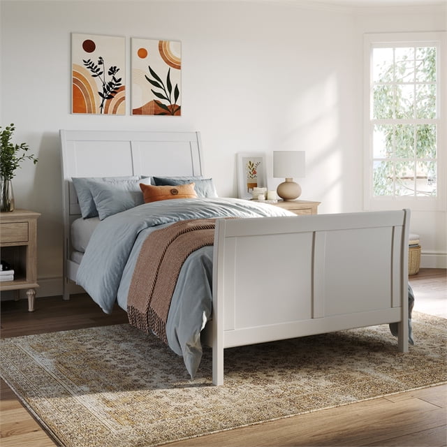 AFI Portland Twin XL Wood Foundation Bed Frame with Matching Footboard White