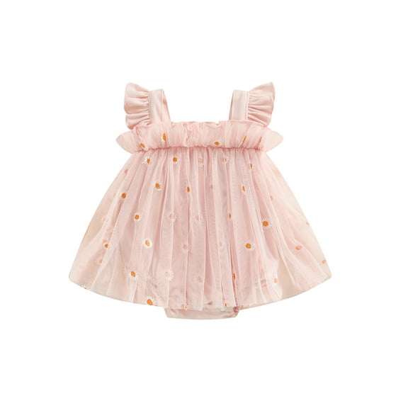 Suealasg Newborn Infant Girl Summer Outfits Fly Sleeve Daisy Embroidery Mesh Rompers Dress 3M 6M 12M 18M Baby Girls Clothes