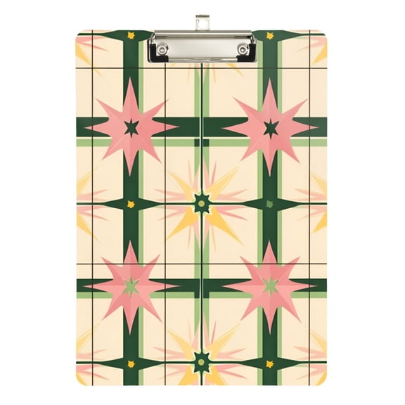 FORMRS Acrylic Clipboard with Low Profile Clip Standard A4 Letter Size, 12.5" x 9", Retro Green Stars