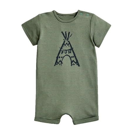 Baby Boy Knit Romper stylesilove Baby Boy Cute Graphic Print Short-Sleeve Cotton Romper Onesie (80/6-12 Months, Green Volcano Fun) ()
