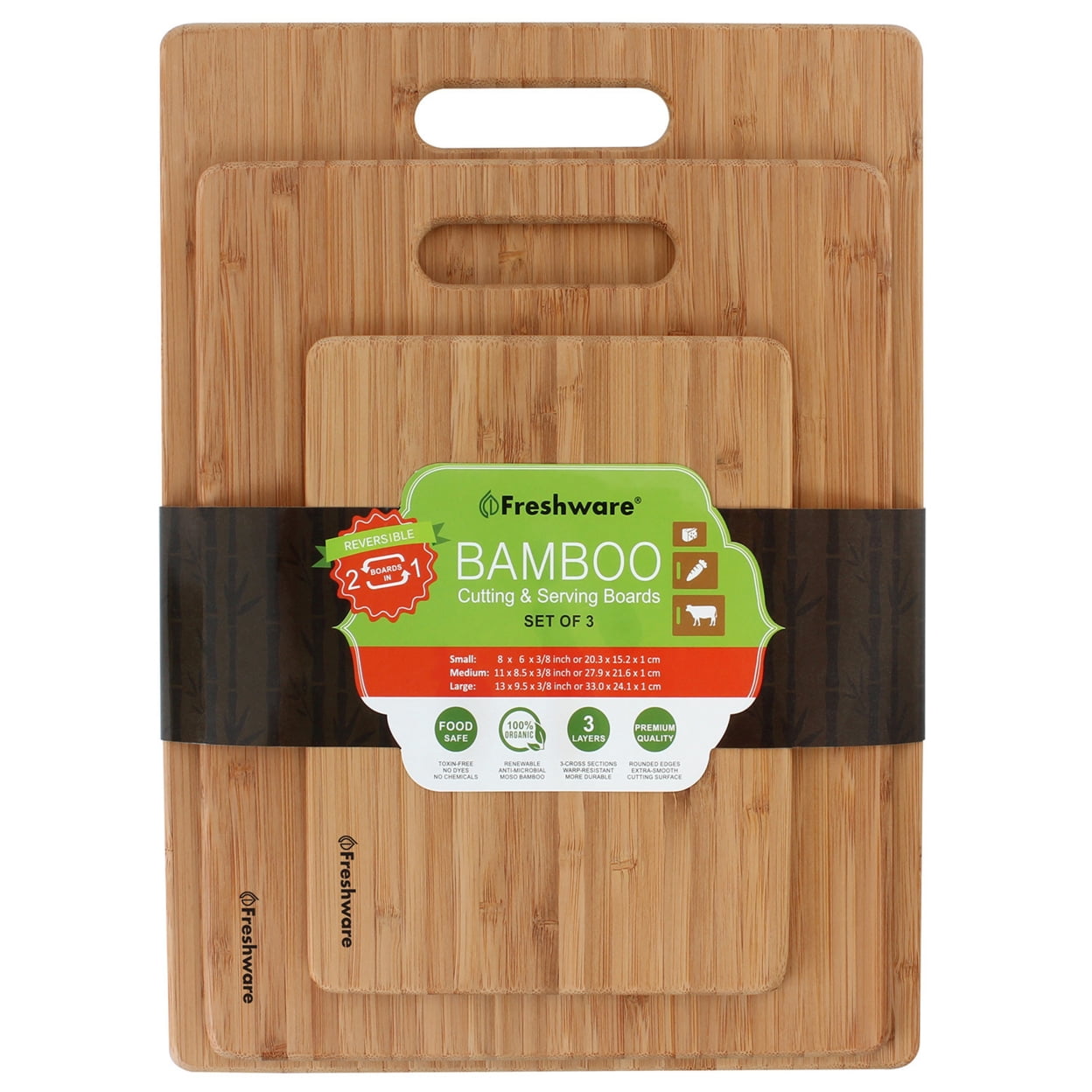 Living & Co Bamboo Chopping Board Set 3 Pack