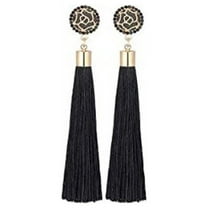 Women Fashion Bohemian Earrings Jewelry Long Tassel Fringe Boho Hoop Drop Dangle Super Long Funky Tassel Chandelier Dangle Black