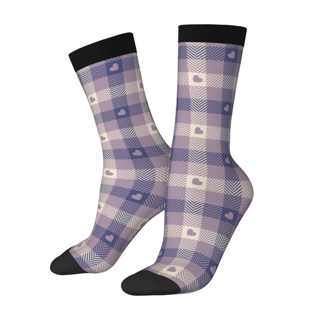 Balery Heart Check Plaid Calcetas Largas con Estampado para Hombre y Mujer – Suaves y Transpirables, Talla Única (US 5-11)