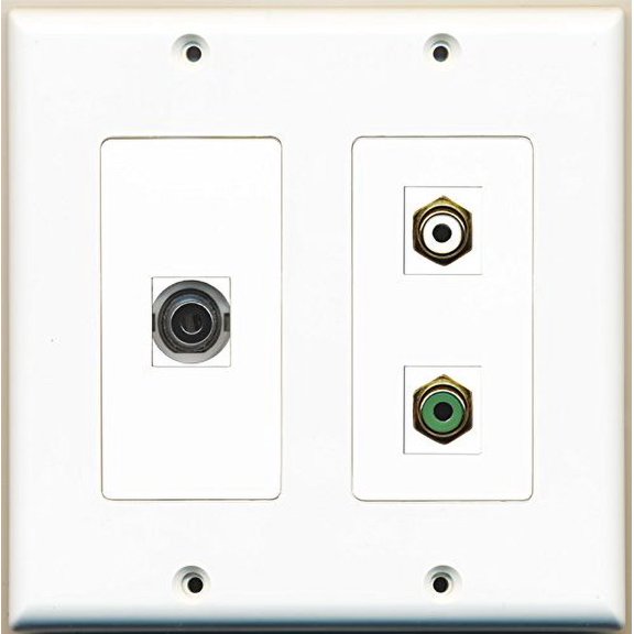 RiteAV - 1 Port RCA White 1 Port RCA Green 1 Port 3.5mm - 2 Gang Wall Plate