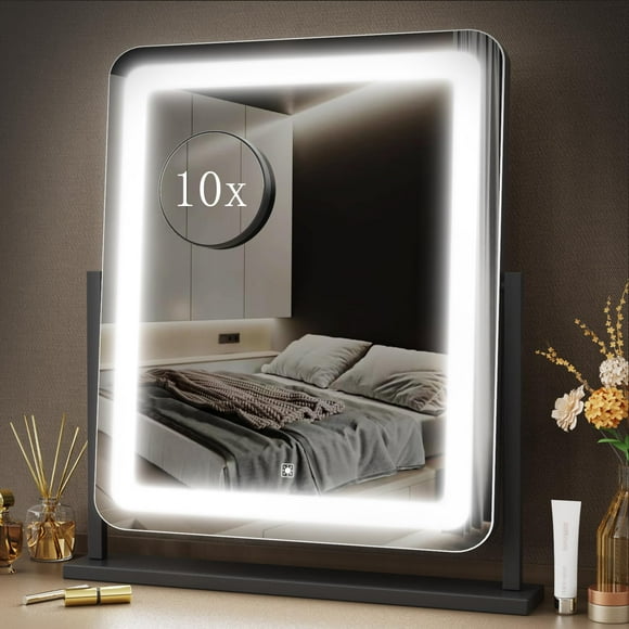 Gvnkvn Makeup Vanity Mirror with Lights 15.2" Large LED Lighted Mirror, Hollywood Make Up Mirror with Lighting for Bedroom Tabletop, Smart Touch, Detachable 10X Magnific