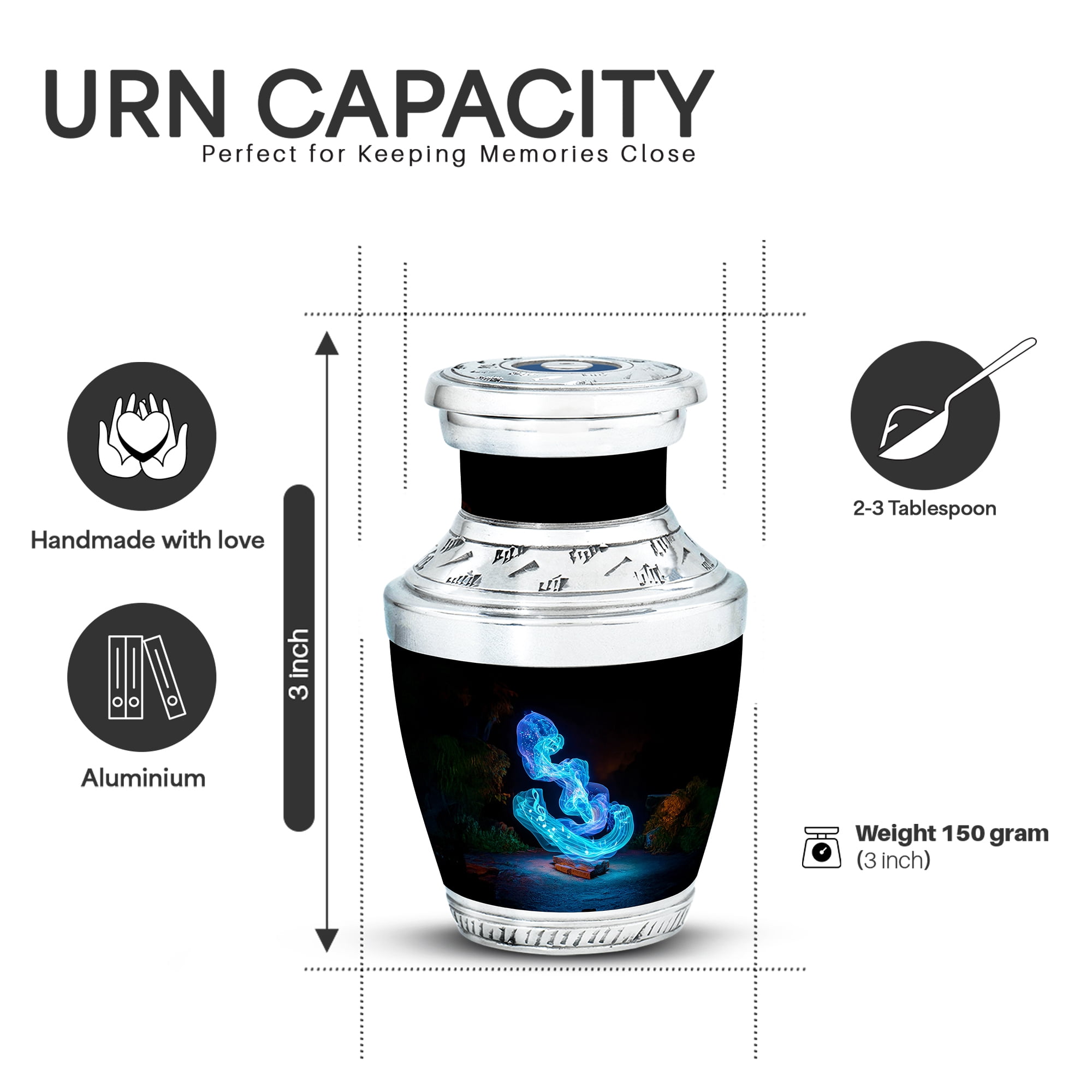 Yatskia Blue Music Large Memorial Urn for Adult Ashes Mom and Dad, Small Cremation Urns for Human Ashes Adult Men, (Tasty 10 Inch and 3 Inch)