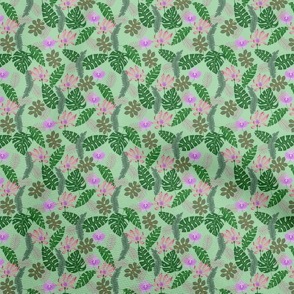 oneOone Polyester Spandex Light Green Fabric Tropical Leaf Dress Material Fabric Print Fabric By The Yard 56 Inch Wide