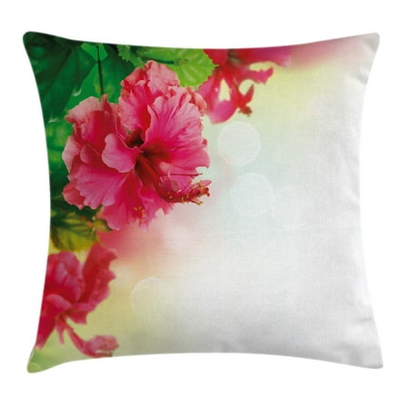 Green Leaf Home Fragrance Floral Throw Pillow Cushion Cover, Hibiscus Flower Florets Buds Leaf Essence Fragrance Blossoms Garden Image, Decorative Square Accent Pillow Case, 16 X 16 Inches, Hot Pink Fern Green, by Ambesonne ()