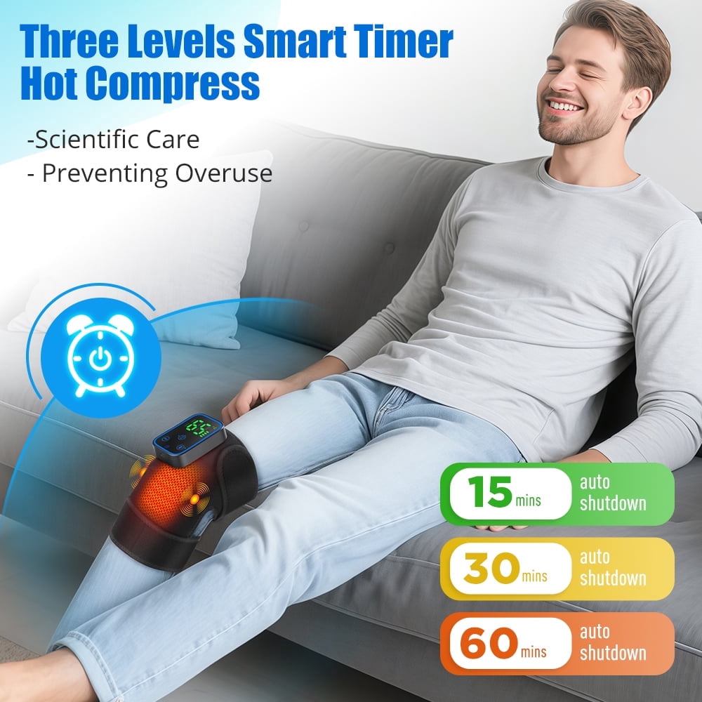 Knee Heated Pad Graphene Heated Knee Brace, Thermal Vibration Massage Knee Wrap, Cordless Elbow Support, 7 Temperature Levels & 3 Vibration Intensity, Portable Thermal Knee Brace for Sports Recovery