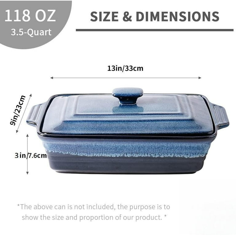 Casserole Dish with Lid, 3.4 Quart Ceramic Bakeware, 9 x 13 Baking Dish  with Lid Oven Safe, Deep Lasagna Pan Casserole Cookware, 9 x 13 x 3.1 inch