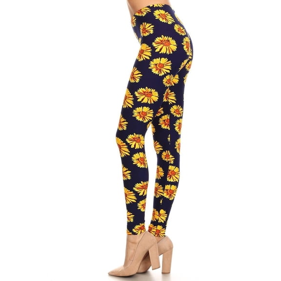 Buttery Soft Summer Daisy Leggings (One Size Regular,Yellow)