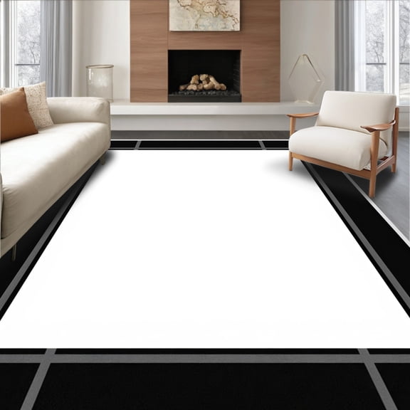 ODIKA 4'x6' Machine Washable Non-Slip Area Rug, Distinctive Edge Boundary Refined Magnificent Artisanal High Traffic Rug, Black, 585576