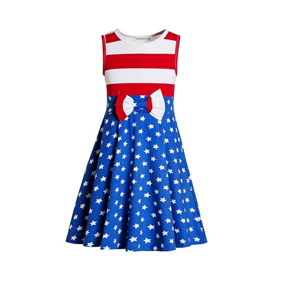 4th of July twirly dress red white and blue stars and stripes toddler and girls circle skirt dress