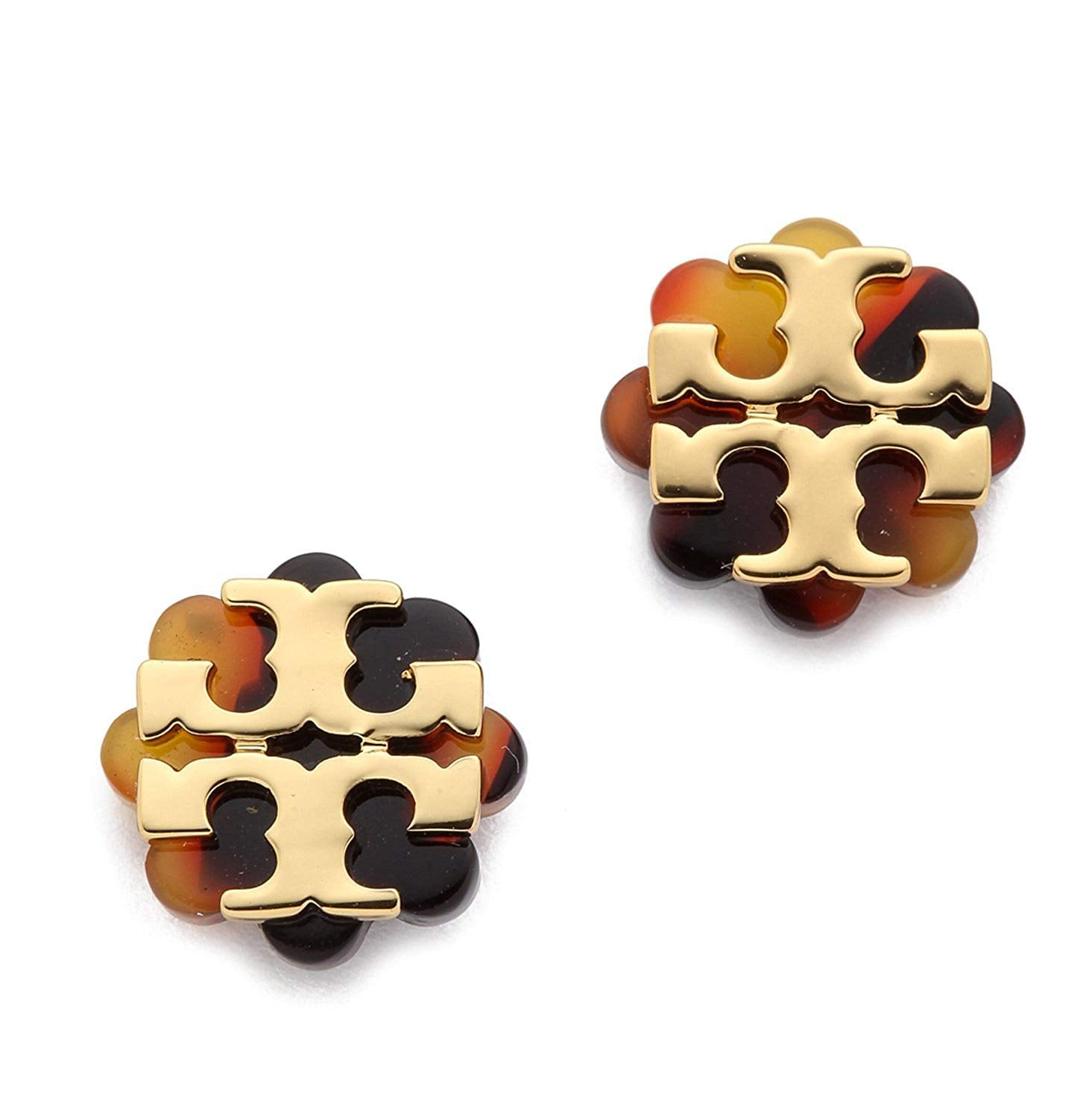 Tory Burch Women's Logo Flower Resin Stud Earrings - Tortoise/Gold - Tory Burch Women's Logo Flower Resin Stud Earrings - Tortoise/Gold -