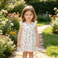thumbnail image 3 of Gubotare Girls Summer Dress Toddler Girl Outfit Smocked Dress Flutter Sleeve Retro Plaid Dress Cake Smash 5T 6T (Beige,5-6 Years), 3 of 6