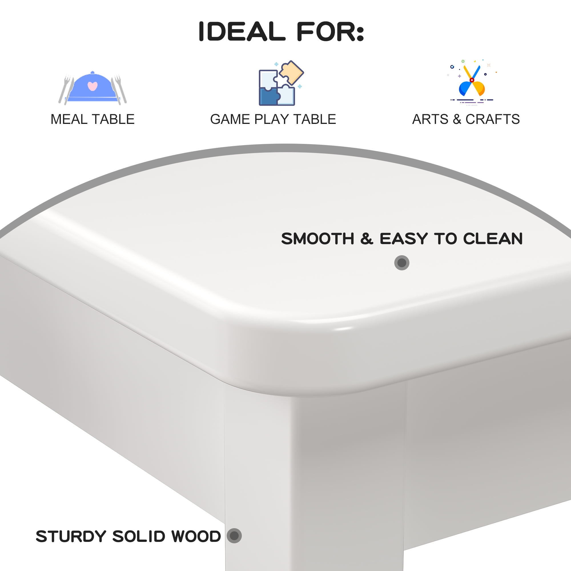 Aromei Kids Wood Table for Reading, Eating, Solid Children’s Play Table Kids Room Furniture, White