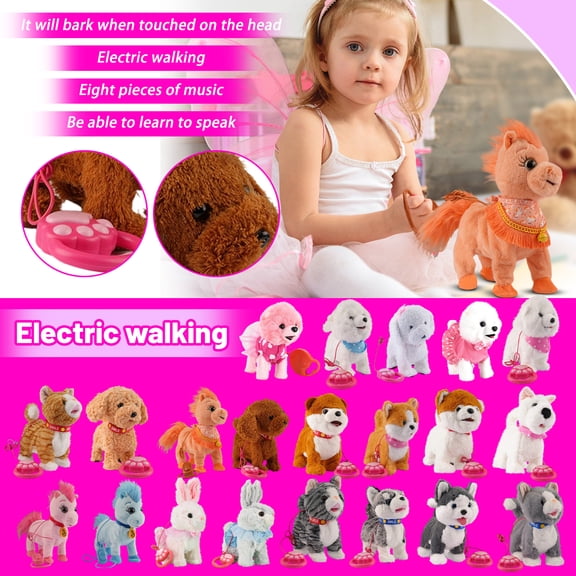 Samoyed Walking Barking Toy Dog Puppy Toy for Girl Licking Doggy with Leash, Electric Talking Singing Tail Wag Plush DIY Pretend Dress Up Interactive Dog Toddler Boys