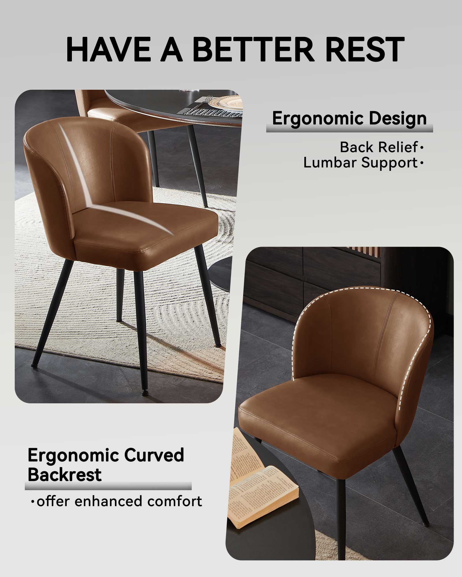 Sailvan Dining Chairs Set of 6, Modern PU Leather Upholstered Kitchen Chairs for Dining Room & Living Room with High Back, Easy Maintaince, Brown
