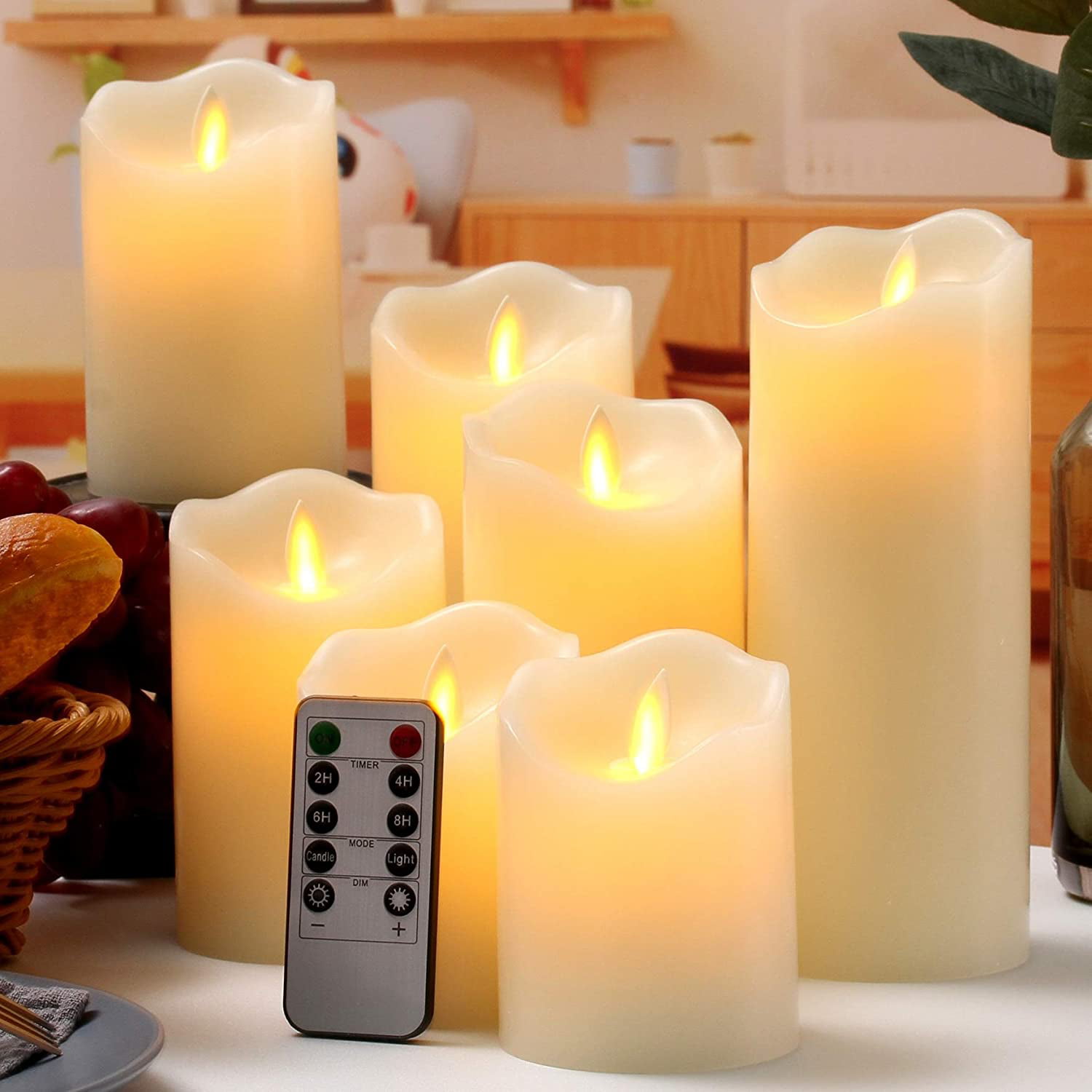3 Pcs Flameless Birch LED Candles Moving Luminara Real Wax Battery Remote Timer 