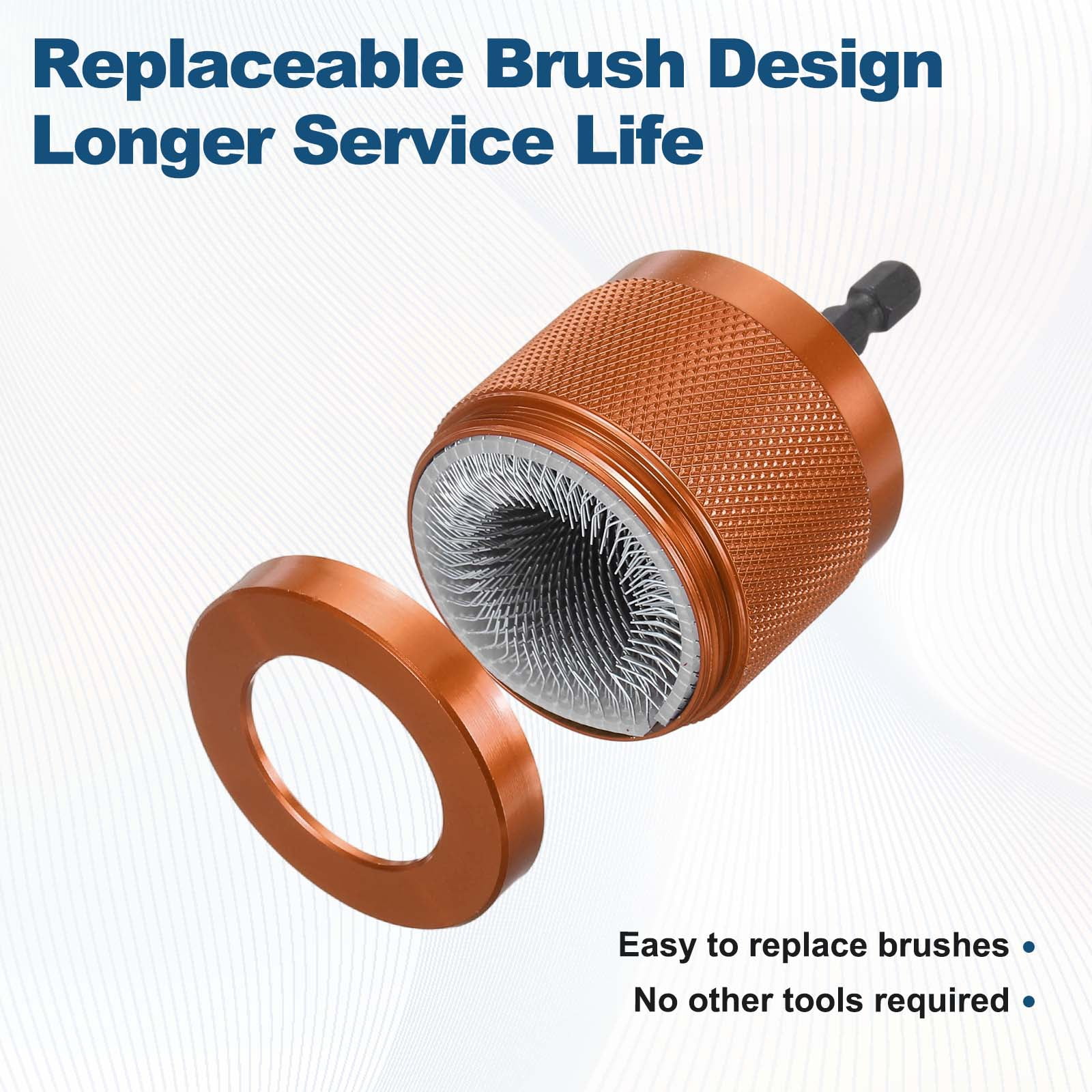 Uxcell 1" 1/4" Metal Copper Pipe Cleaner Set, Hex Shank Drill Powered Pipe Brush Replacement Plumbing Tools with 3 Brushes for Removing Dust Rust Copper Various Metal Pipes, Orange