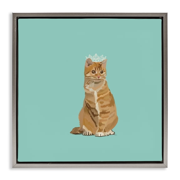 Stupell Industries Glam Royal Tabby Cat Gray Floating Frame Canvas Art, 18 x 18, by Amelia Noyes