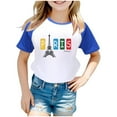 thumbnail image 1 of Rovga Girl Tops 2-3 Years Short Sleeve Cartoon Prints And Games Printed Raglan Shirt 3484 Round Neck Lightweight Daily Wear Blue, 1 of 4