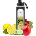 thumbnail image 3 of Botella de agua de vidrio de 32 oz con recordatorio de marcador de tiempo, botella de vidrio para beber de 1 litro, sin BPA (funda negra), 3 of 4