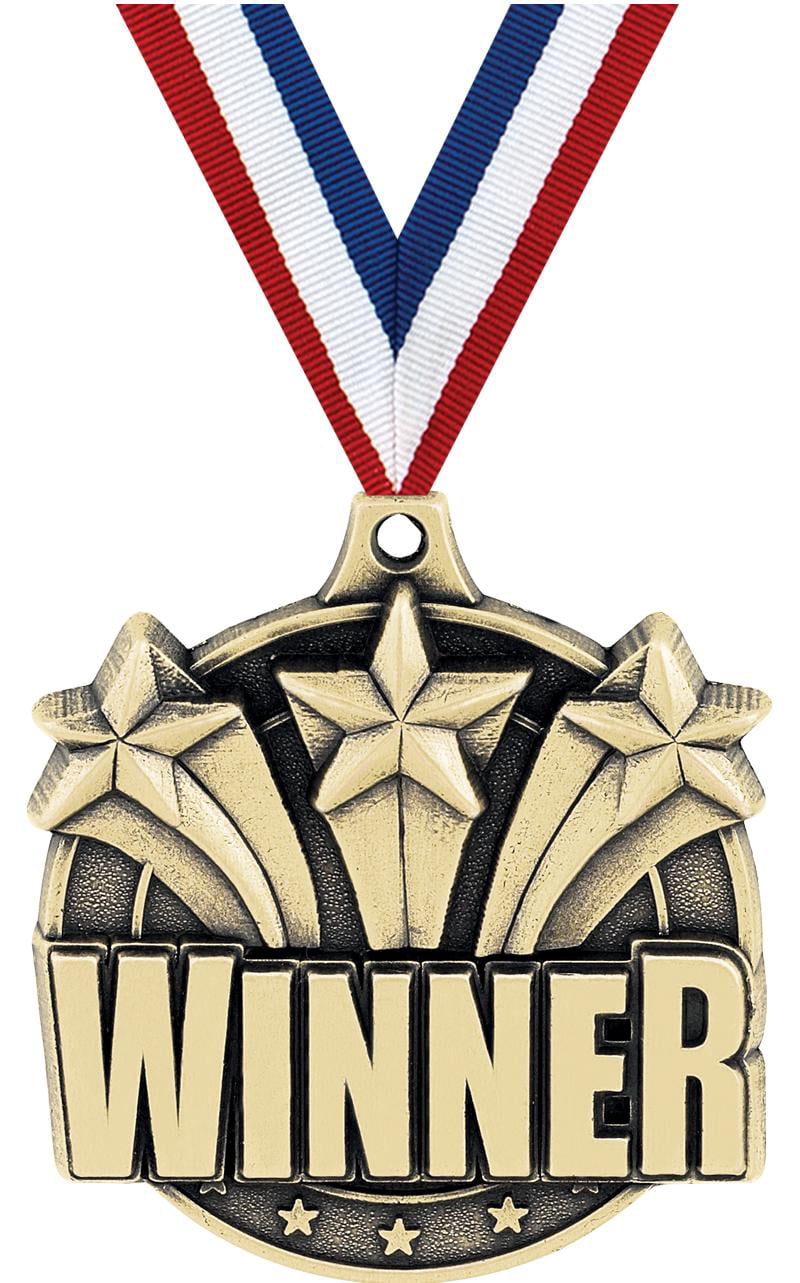10 Pack of 2.5 Inch Die Cast Metal 2nd Place Victory Champion Runner Up Winner Award Medallions with Antique Silver Finish and Red White /& Blue Neck Ribbons