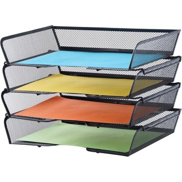 Multi-Tier Wood Desk File Organizer With Side File Rack, 3