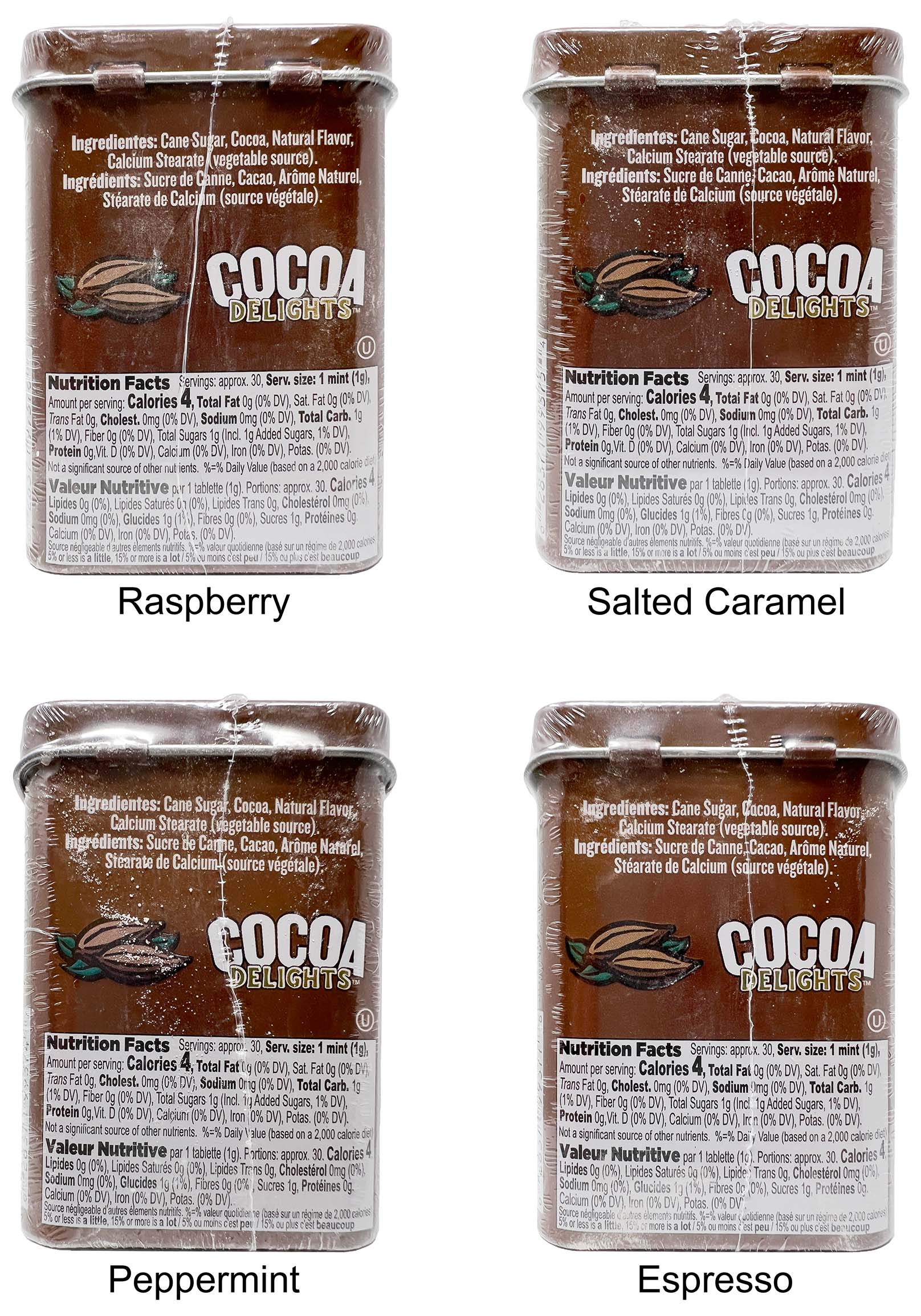 Big Sky Cocoa Delights Hard Candy Variety, Espresso, Peppermint, Salted Caramel & Raspberry (1.07 oz) + MerlinsMart Zine