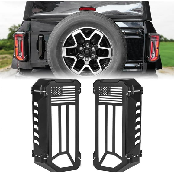 Aluminum Tail Light Protector Trim Cover Rear Light Lamps Guards Compatible with for 2021 2022 2023 2024 Ford Bronco 2/4 Door Exterior Accessories,Flag Style