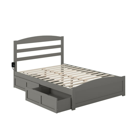 AFI Warren Solid Wood Traditional Full Bed w/ 2 Drawers in Gray