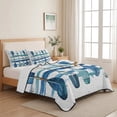 thumbnail image 5 of Twin XL Quilt Set 68''x98'', Lake Paddles Lightweight Summer Bedspread Coverlet Set with 2 Pillow Shams, Summer Watercolor Teal Blue Striped Breathable All Season Quilt Bedding for Dorm/Guest Room, 5 of 9