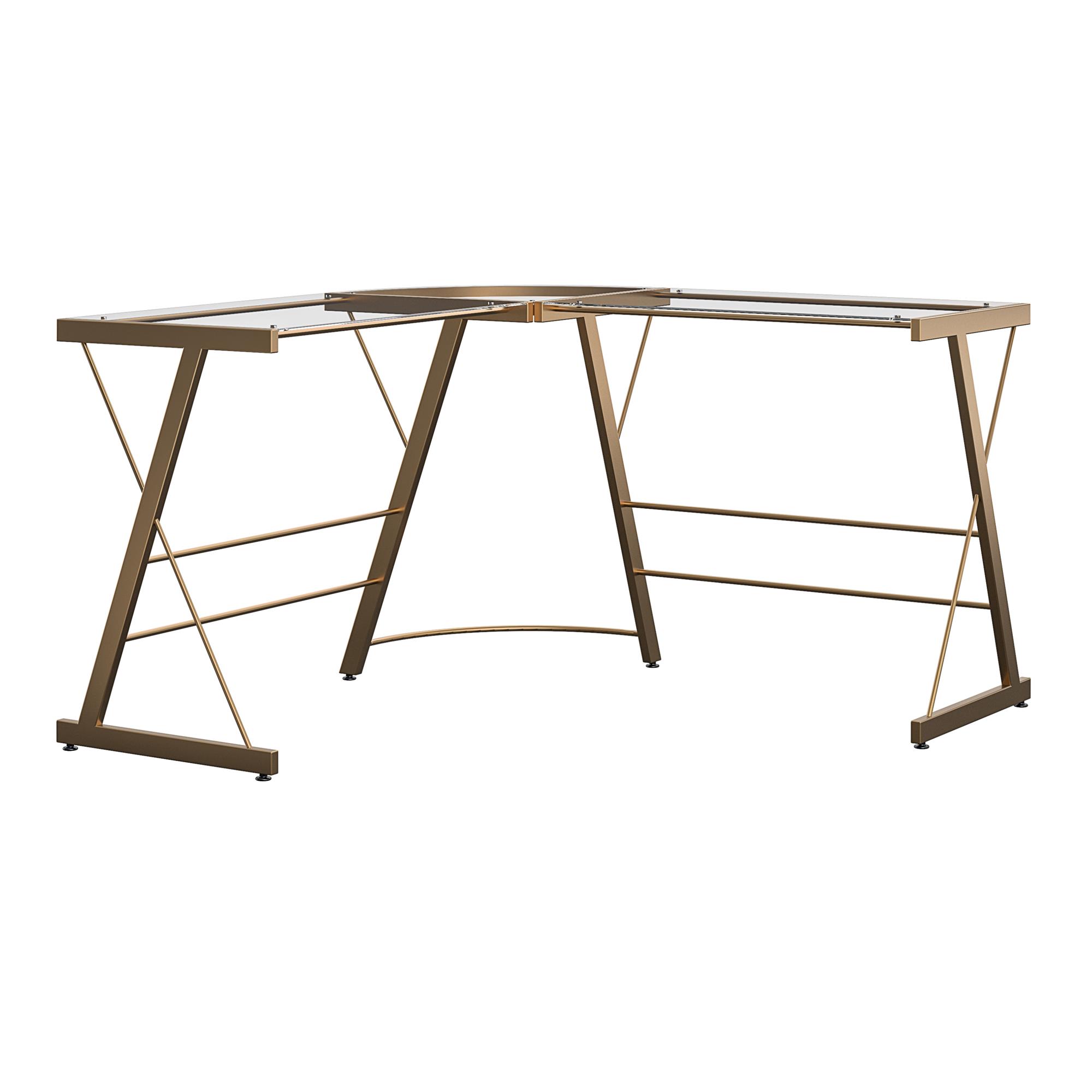 Ameriwood Home Perth Glass L-Shaped Computer Desk, Gold